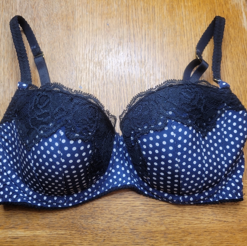 Stella McCartney “Ellie Leaping” Navy Bra 32D Polka Dot Wired Lace Intimates